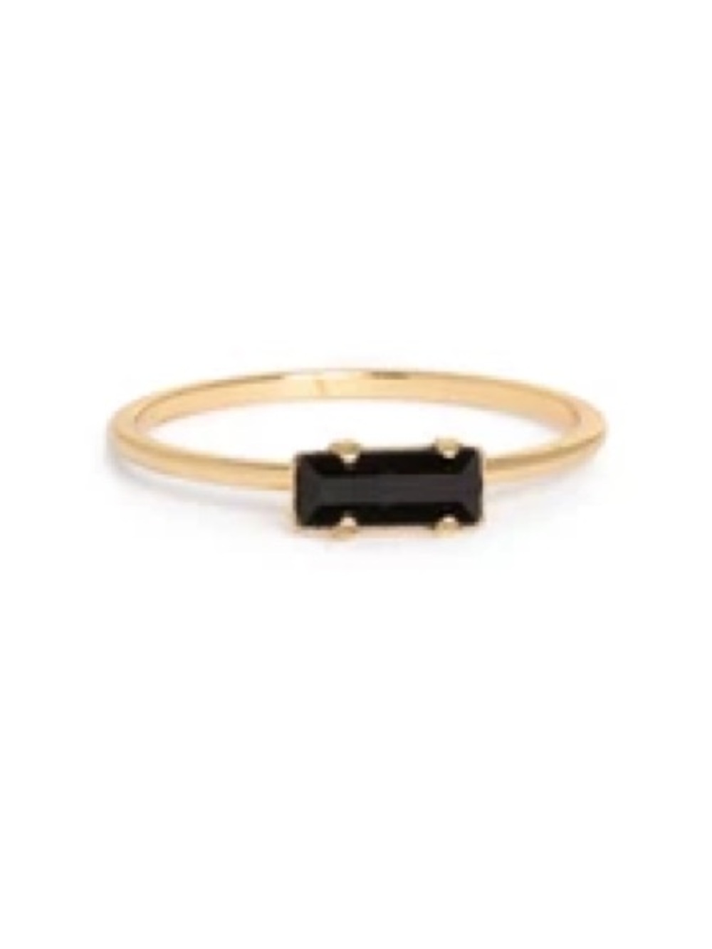 Bing Bang NYC Tiny Baguette Ring in Yellow Gold and Jet Black Crystal, sz 7